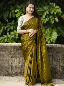 STAVA CREATION Green Ethnic Motifs Silk Blend Designer Saree