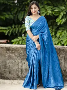 STAVA CREATION Blue Ethnic Motifs Silk Blend Designer Saree