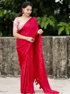 STAVA CREATION Red Ethnic Motifs Silk Blend Designer Saree