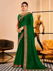 Kalista Green Embellished Beads and Stones Pure Chiffon Saree
