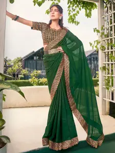 Kalista Green Embellished Embroidered Pure Chiffon Saree