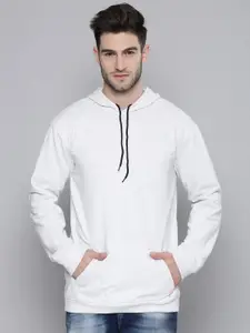SMARTEES Men White Hooded Sweatshirt