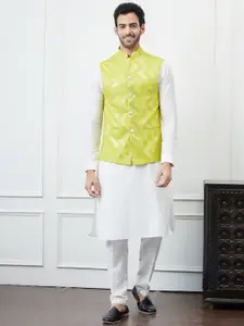 See Designs Mandarin Collar Pure Cotton Kurta with Pyjama & Woven Design Nehru jacket