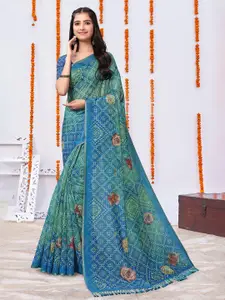 ARYZE Blue Bandhani Silk Blend Saree