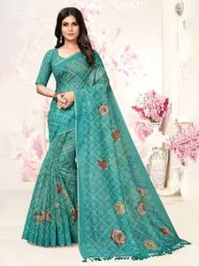 ARYZE Turquoise Blue Bandhani Silk Blend Saree