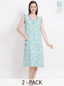 Breezly Pack of 2 Floral Printed Pure Cotton Midi Nightdress