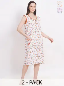 Breezly Pack of 2 Floral Printed Pure Cotton Midi Nightdress
