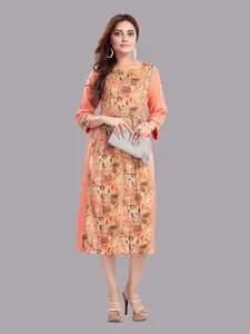 MAIYEE Floral Print Notched Neck Cotton A-Line Dress