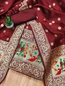 Panzora Ethnic Motifs Woven Design Zari Unstitched Dress Material