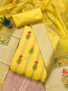 Panzora Yellow Embellished Unstitched Dress Material