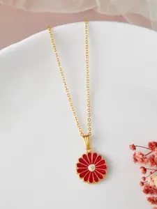 DressBerry Flower Shaped Enamelled Pendant with Chain