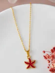 DressBerry Gold-Plated & Red Starfish Shaped Pendant With Chain