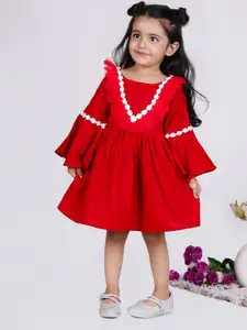 BAESD Girls Bell Sleeves Gathered Detailed Pure Velvet Fit & Flare Dress
