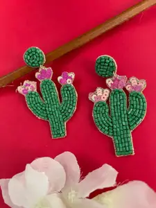 Digital Dress Room Beaded Cactus Flower Shaped Drop Earrings
