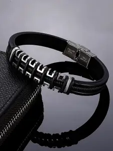 Fashion Frill Men Leather Silver-Plated Wraparound Bracelet