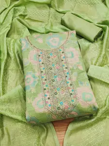 Panzora Floral Woven Design Beads & Stones Unstitched Dress Material