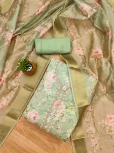 Panzora Green Printed Organza Unstitched Dress Material