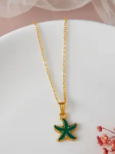 DressBerry Green Gold-Plated Star Shaped Pendant with Chain