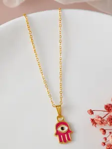 DressBerry Hand Panja Shaped Enamelled Pendant with Chain