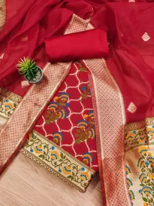 Panzora Ethnic Motifs Woven Design Zari Cotton Silk Unstitched Dress Material