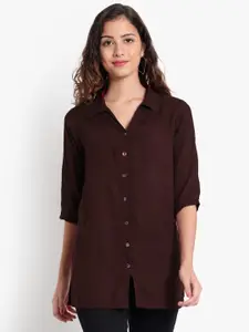 Indietoga Spread Collar Roll-Up Sleeves Classic Opaque Casual Shirt