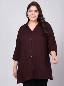 Indietoga Plus Size Solid Regular Fit Longline Casual Shirt
