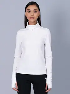 Muvazo Women White High Neck T-shirt