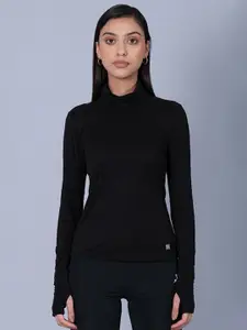 Muvazo Women Black High Neck T-shirt