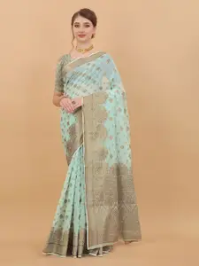 NIWAA Blue & Copper-Toned Floral Zari Banarasi Saree