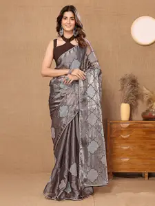 FABMORA Ethnic Motifs Embroidered Sequinned Detailed Organza Saree
