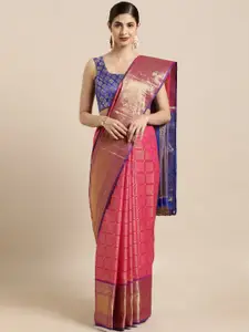 PATLIPALLU Pink Ethnic Motifs Silk Blend Kanjeevaram Saree