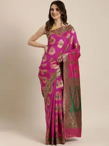 PATLIPALLU Pink Ethnic Motifs Silk Blend Banarasi Saree