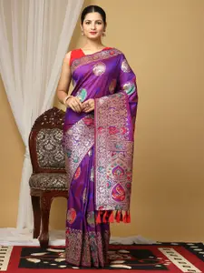 PATLIPALLU Purple Ethnic Motifs Silk Blend Kanjeevaram Saree