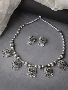 Sukkhi Rhodium-Plated AD-Studded Necklace and Earrings Set