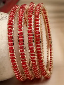 Sukkhi  Set of 4 Gold Plated Faux Beadded Thin Bracelet Bangle