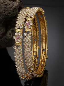 Sukkhi Set Of 2 Gold-Plated American Diamond Stone-Studded Bangles