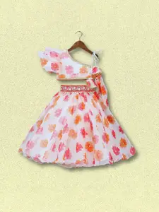 BAESD Girls Floral Printed One Shoulder Ready to Wear Lehenga & Top