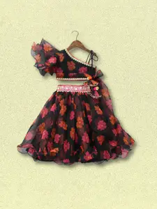 BAESD Girls Floral Printed One Shoulder Ready to Wear Lehenga & Top