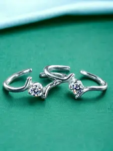 Taraash Set Of 2 Sterling Silver  CZ Studded Toe Rings