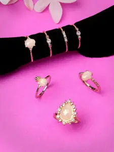 Scintillare By Sukkhi Set Of 7 Gold-Plated Crystal-Studded Finger Rings