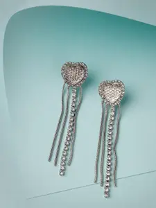 Scintillare By Sukkhi Rhodium-Plated Crystals Heart Shaped Drop Earrings