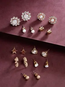 Scintillare By Sukkhi Set Of 9 Gold-Plated Heart Shaped Studs Earrings