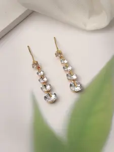 Scintillare By Sukkhi Gold-Plated American Diamond-Studded Contemporary Drop Earrings