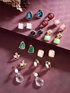 Scintillare By Sukkhi Set Of 11 Gold-Plated Stone Studded Studs Earrings