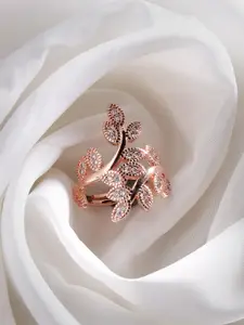 Scintillare By Sukkhi Rose Gold-Plated Crystal-Studded Adjustable Finger Ring