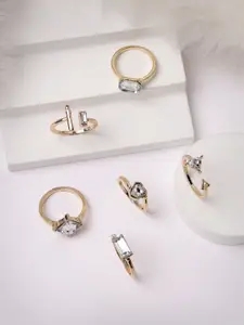 Scintillare By Sukkhi Set Of 6 Rose Gold Plated with Crystals Stones Studded Finger Rings