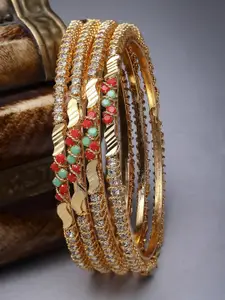 Sukkhi Set Of 4 Gold-Plated AD-Studded Bangles