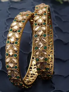 Sukkhi Set Of 2 Gold-Plated American Diamond-Studded & Beaded Bangles