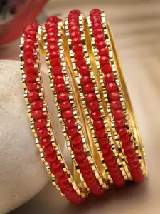 Sukkhi Set Of 4 Gold-Plated Faux Beaded Bracelet Bangles