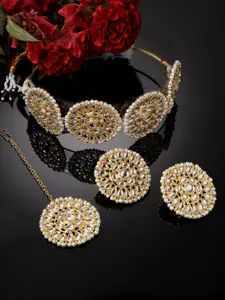 Sukkhi Kundan-Studded Necklace and Earrings With Maang Tika Set